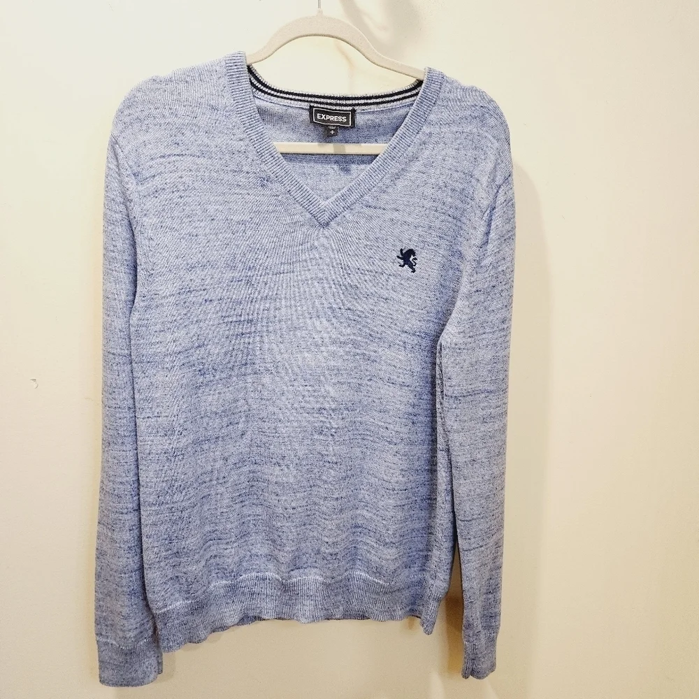 Express Men's Cotton V Neck Blue Lion Sweater size M